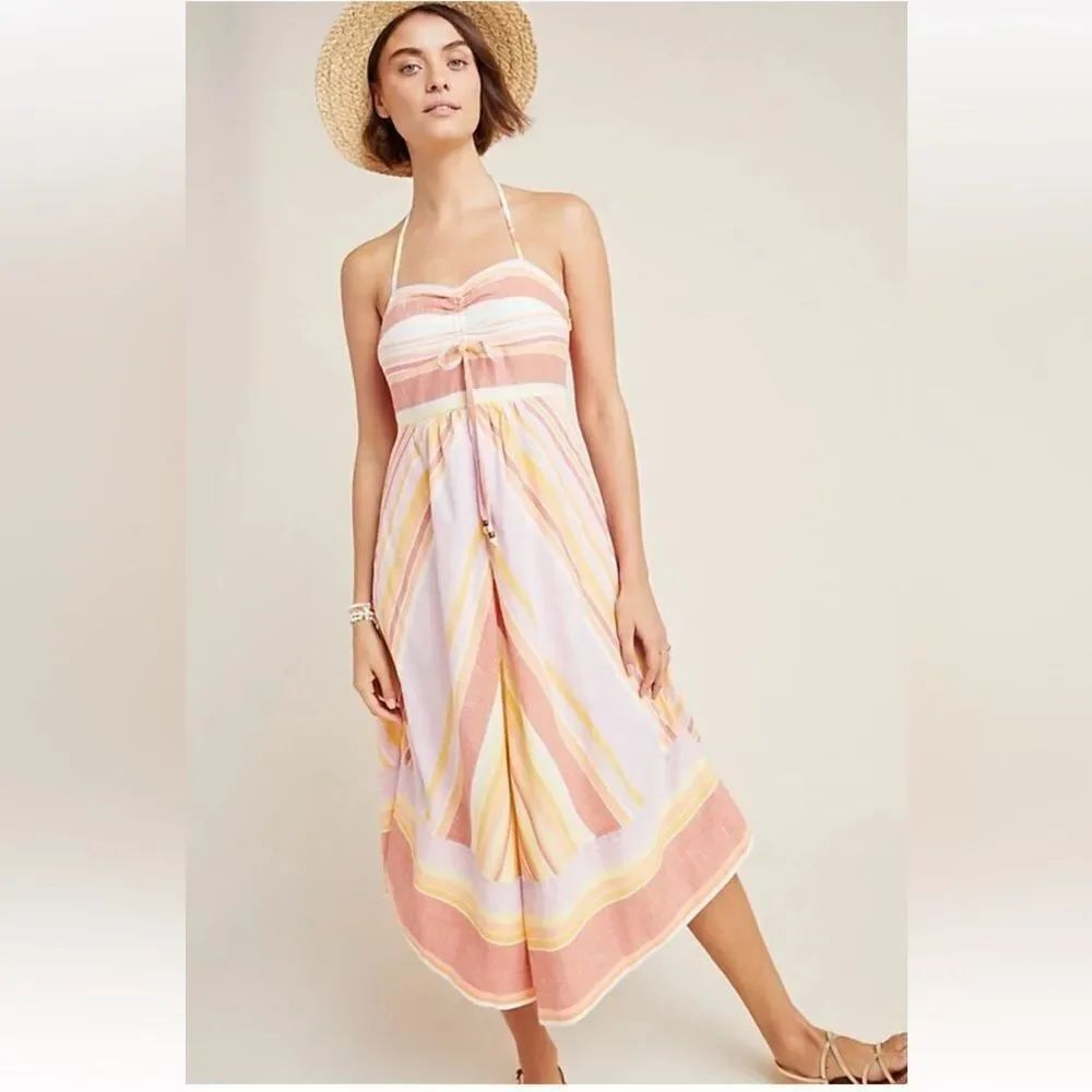 Anthropologie Savannah Halter Dress Multicolored Striped Sz 8